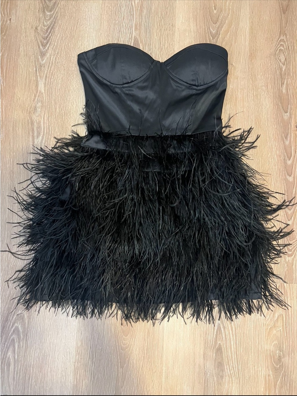 Blaque Label Black Strapless Feathered Mini Dress